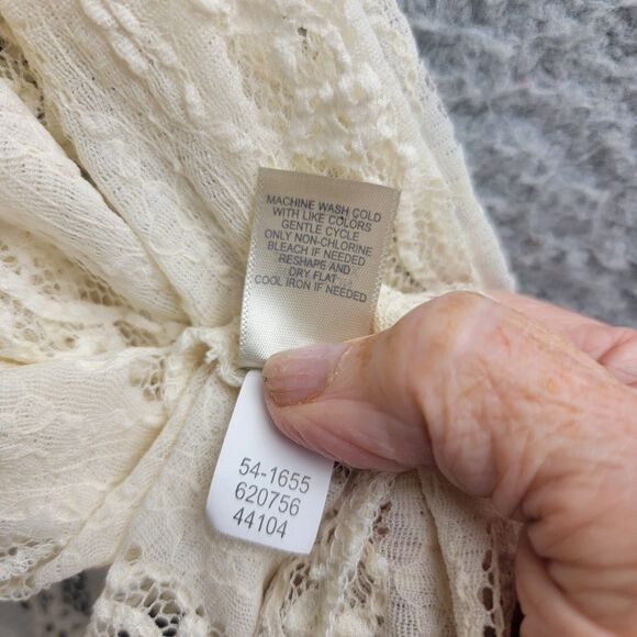 J Jill Ivory Stretch Lace Open Cardigan Large Romantic Fairycore Boho Sheer Y2K - Picture 10 of 12
